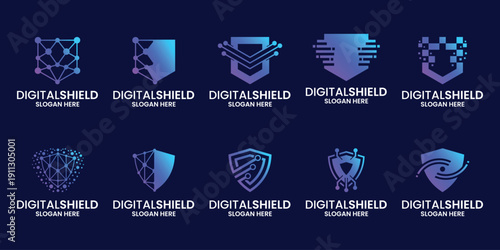 Collections of Shield database protection logo design. Data security logo design template