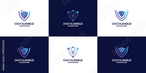 Set of cyberspace shield database logo design