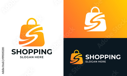 Creative shopping logo design template illustration with initial letter S design vector icon symbol