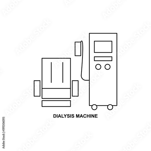 Black white vector icon dialysis machine patient chair medical equipment nephrology kidney treatment