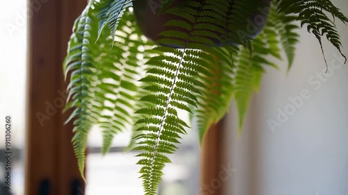 Close-up of a Lush Hanging Fern Plant