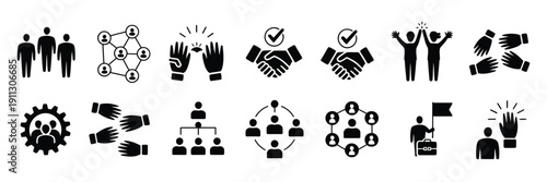 business teamwork icon vector set partnership handshake hierarchy.
