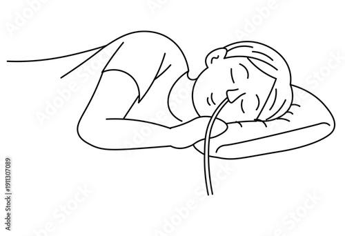Woman Undergoing Endoscopy Examination Medical Line Art Illustration for Healthcare and Hospital Use