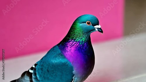 Vibrant Purple and Teal Pigeon Close-Up
