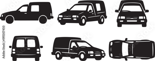 Icônes Citroën C15 silhouette noire vectorielle – utilitaire vintage français – van cargo rétro