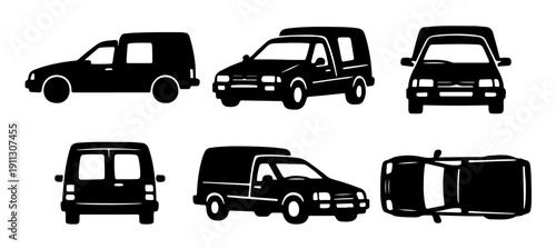 Icônes Citroën C15 silhouette noire vectorielle – utilitaire vintage français – van cargo rétro