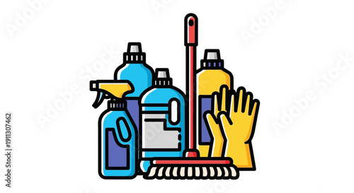 Cleaning Supplies and Protective Gloves Illustration 1.