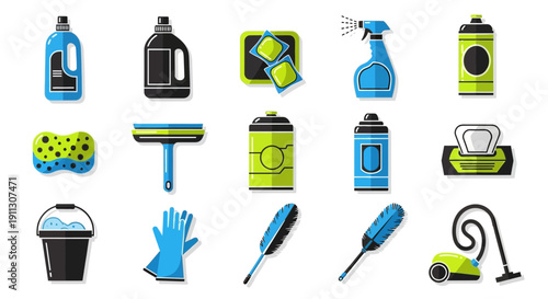 Cleaning Supplies and Tools Collection.