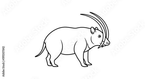 A simple line drawing of an animal with horns on a white background.