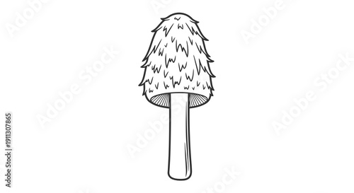 A simple illustration of a mushroom with a spiky cap and long stem.