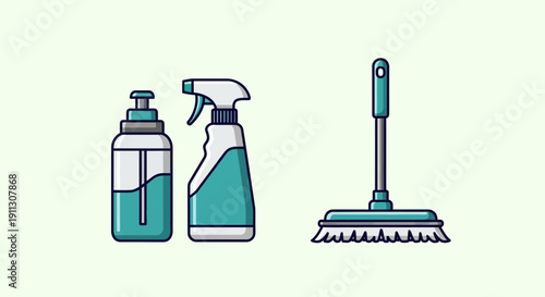 Cleaning Supplies Bottle Spray Broom Illustration.