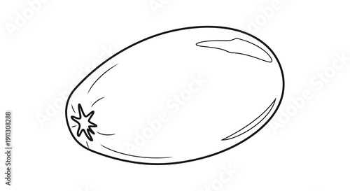 A simple black and white line drawing of an oval object with a starburst on one end.