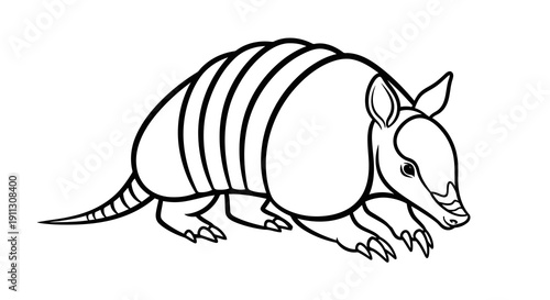 Simple line drawing of an armadillo on a white background.