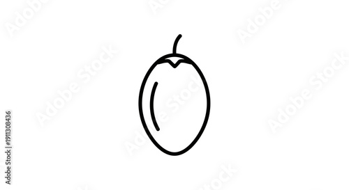 A simple black and white drawing of a mango on a white background.