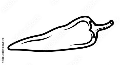 A simple black and white line drawing of a chili pepper on a white background.