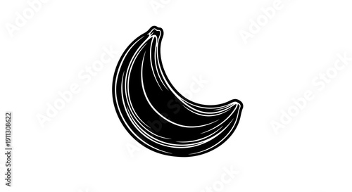 A simple black and white illustration of a crescent moon on a white background.