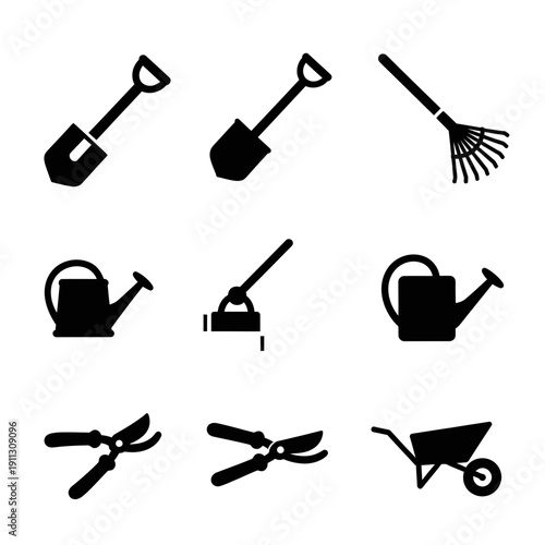 Gardening tools icons set for landscaping and agriculture