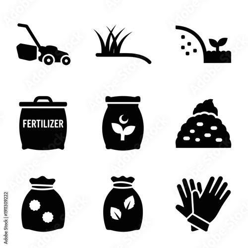 Gardening tools and supplies for lawn care and plant growth