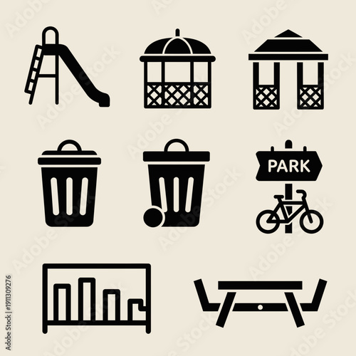 Modern park icons for urban planning and design projects