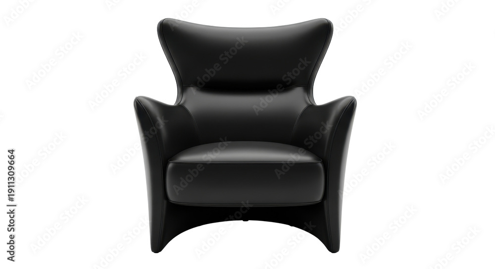 Fototapeta premium Modern black leather armchair with wingback silhouette, luxury executive lounge chair, contemporary designer furniture for interior visualization