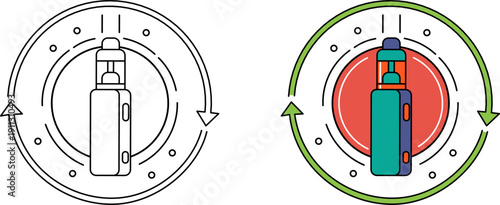 Vape device electronic cigarette icon. Circular flat vector illustration