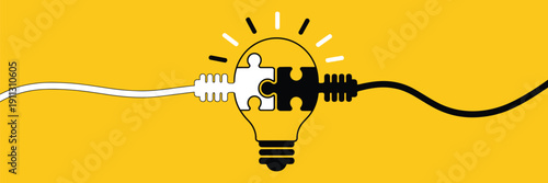 puzzle connection concept teamwork strategy solution yellow background.