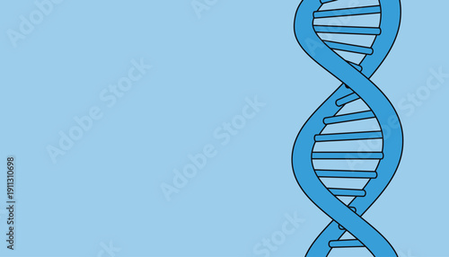 A blue double helix structure of DNA appears against a light blue background, illustrating its genetic composition and shape.