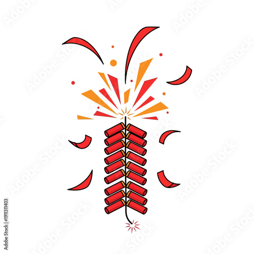 Vibrant Firework Explosion with Red and Orange Sparks in Mid-Air Celebration Scene