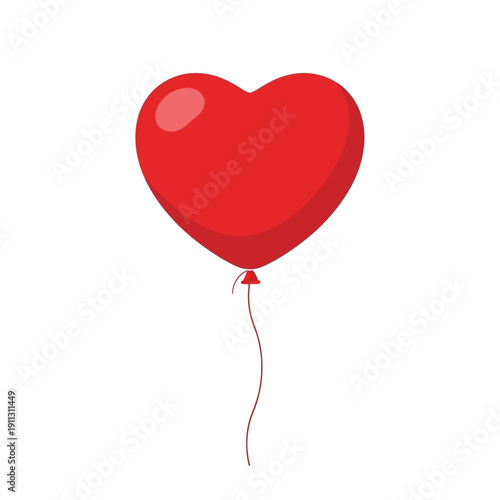 A vibrant red heart-shaped balloon floating in mid-air, symbolizing love and joy, illustrated in a simple, graphic style from a straightforward viewpoint
