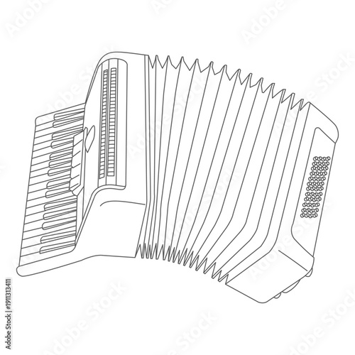 Accordion with piano keys and bellows, detailed front view