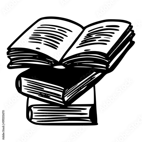 vintage woodcut style books sketch for education concept