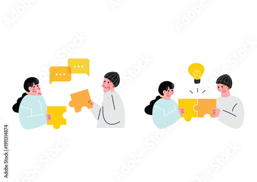 アイディアを閃く男女のイラストセット