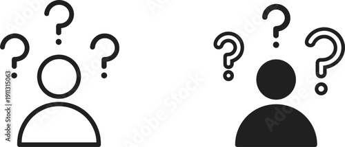 Two Silhouette Icons of a Person with Question Marks Above Their Head human figure