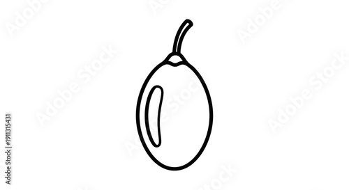 Simple line drawing of a fruit, possibly an olive or plum, on a white background.