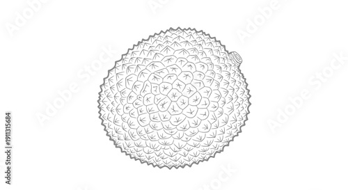 A detailed black and white illustration of a textured sphere on a white background.