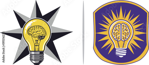 A massive collection of vector icons merging lightbulbs and brains to symbolize creative innovation. Styles range from minimal line art and sketches to vibrant flat designs and shattered effects.