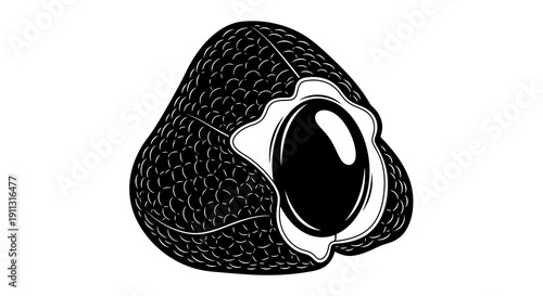 A detailed illustration of a blackberry with a large hole in it.