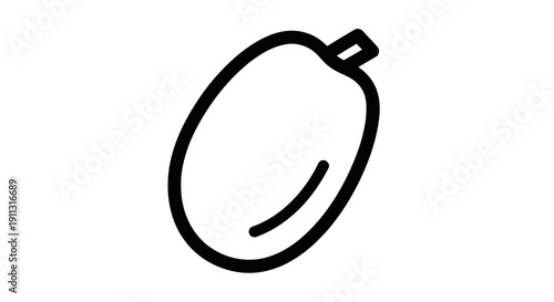 A simple black and white illustration of a mango on a white background.