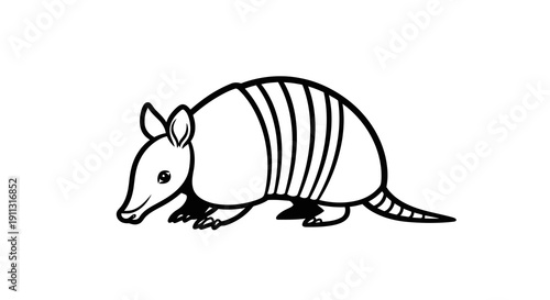 Simple line drawing of an armadillo on a white background.