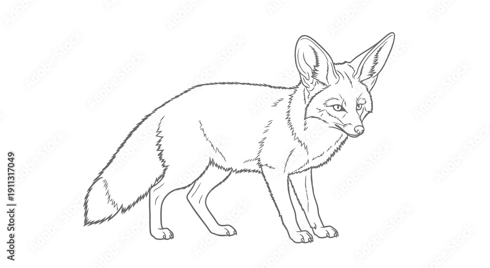 Obraz premium A simple line drawing of a fox in profile, showcasing its alert posture and detailed features.