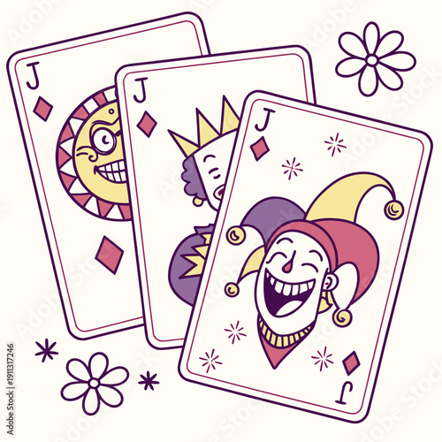 Retro Joker Playing Cards Vector Illustration
