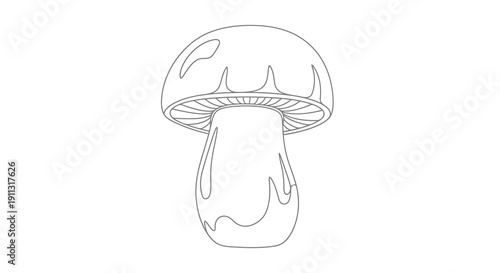 A simple line drawing of a mushroom with a large cap and short stem.