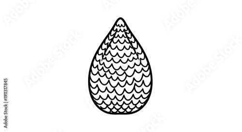 A simple black and white illustration of a teardrop shape with a wavy pattern.