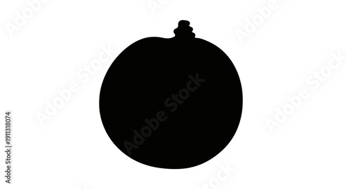 A black silhouette of a round object with a small protrusion on top against a white background.