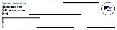 Verified communication, online trust, authenticity, social media content, messaging apps, digital reliability. Speech bubble containing a check mark. Verified communication and online trust concept