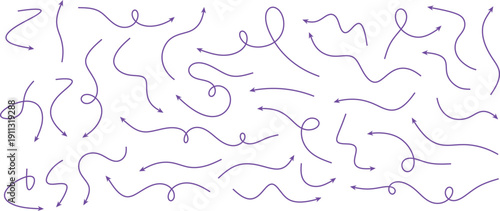 Abstract purple squiggly lines with dots, random curved strokes on white background for design, art, or pattern