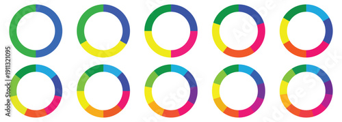 Circle pie chart diagram. Colorful diagram collection with sections or steps.   Wheel round diagram part.