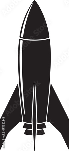 Space Scene Silhouette – Rocket and Planet Vector Black on White