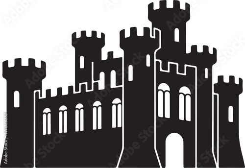 Castle Silhouette – Fortress Vector Black on White