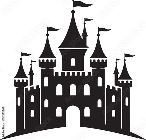 Castle Silhouette – Fortress Vector Black on White